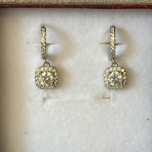 1 Carat Moissanite Diamond Dangle Earrings w/ Halo S925 Sterling Silver